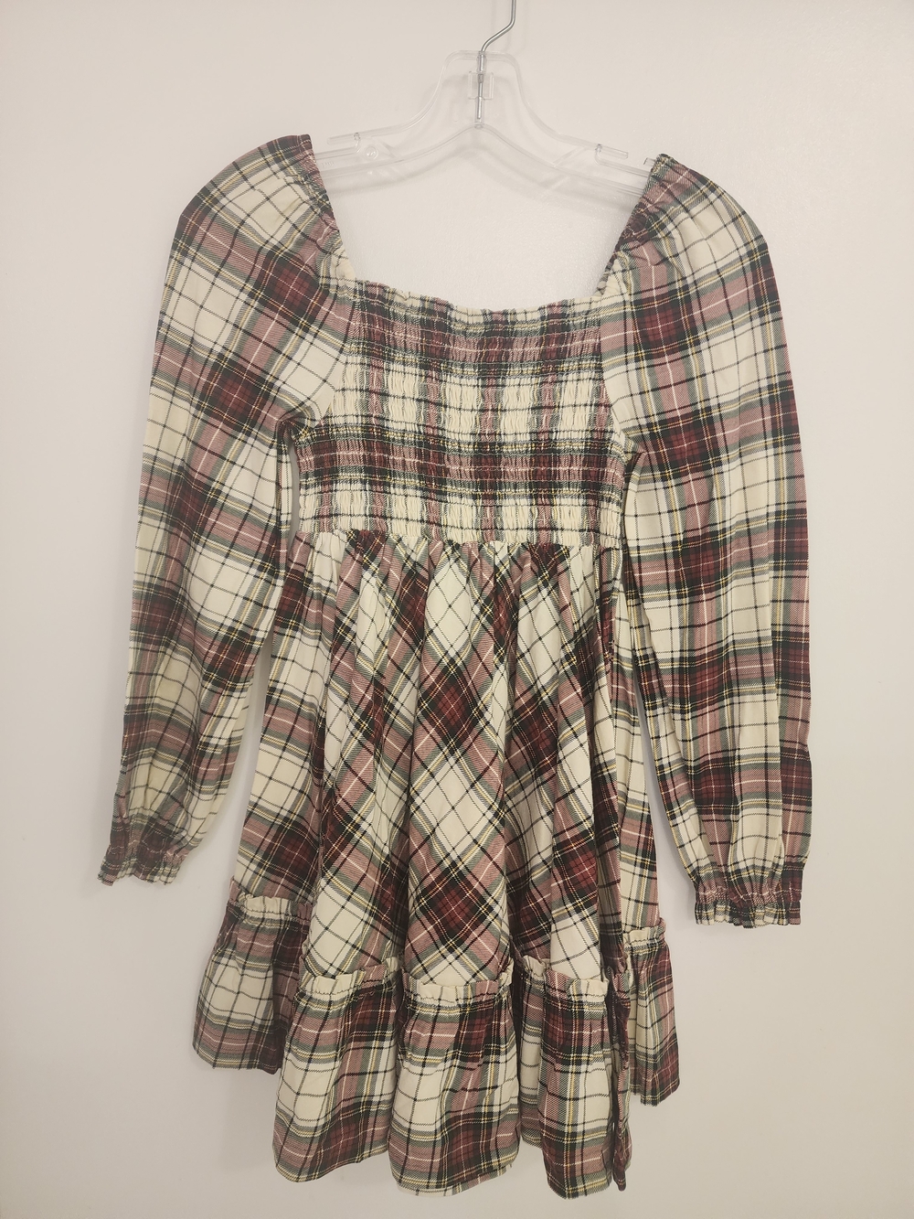 Polo by Ralph Lauren Cream and Burgundy Plaid Smocked Dress